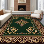 Intricate Gold Celtic Knot Green Rug