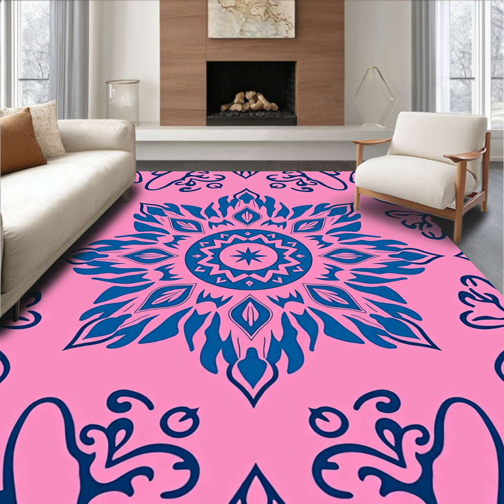 Blue Floral Mandala Pattern Rug