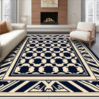 Dark Navy Cream Geometric Pattern Rug