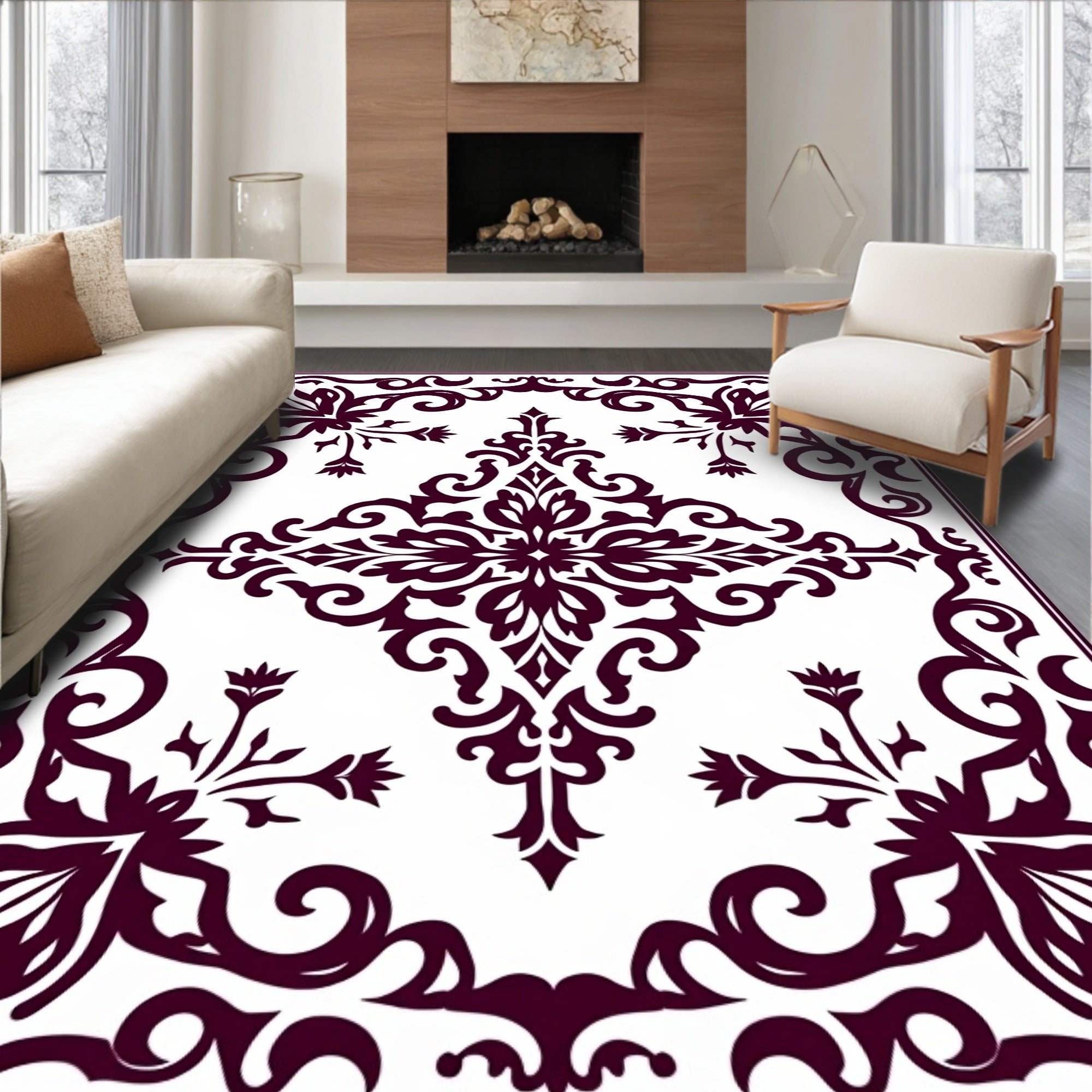Regal Baroque Floral Damask Design Rug