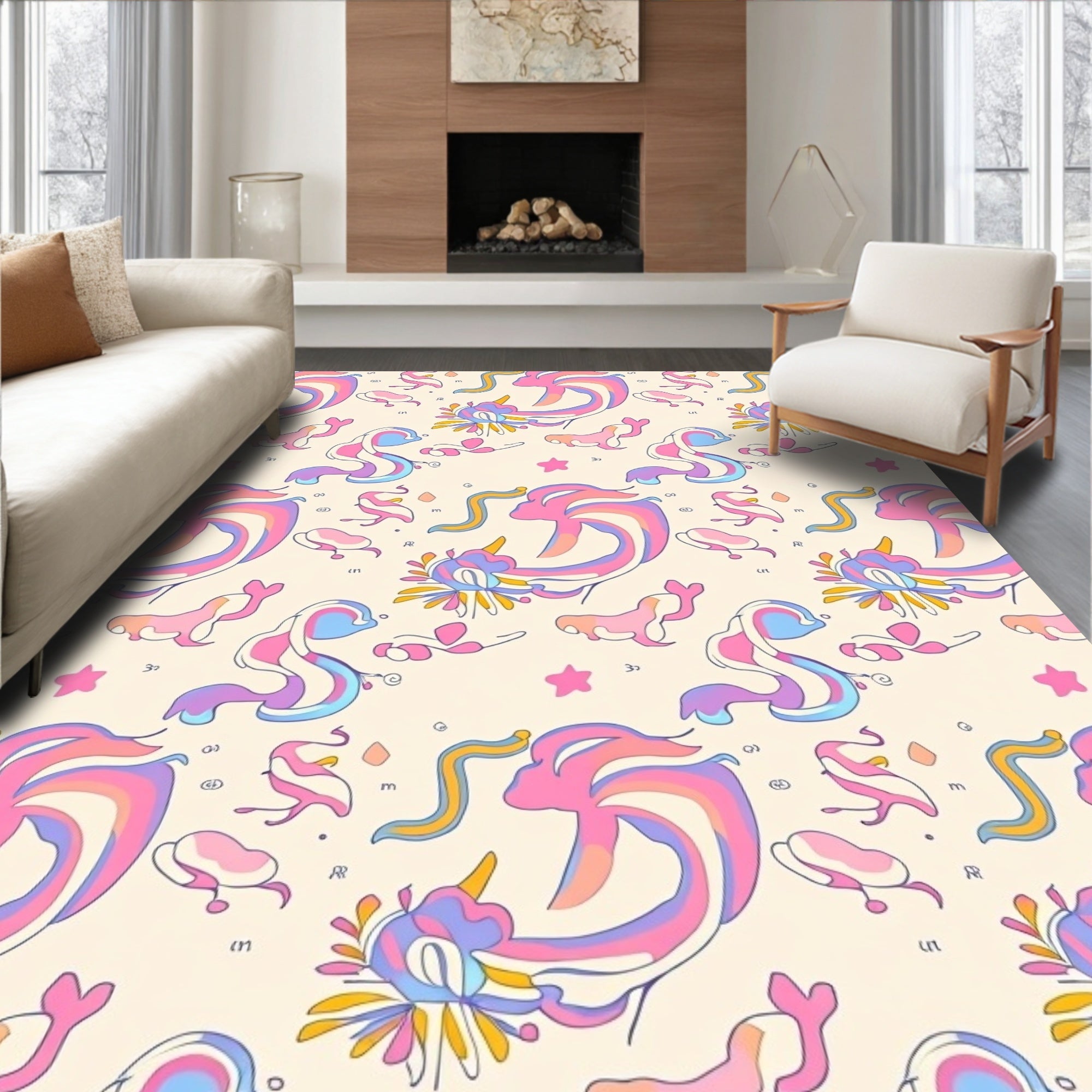 Whimsical Pastel Creatures Abstract Pattern Rug