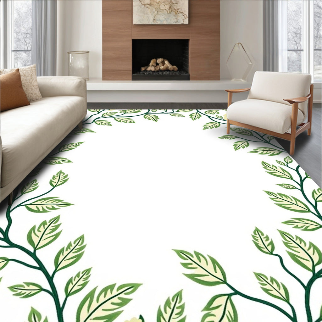 Green Leafy Vine Botanical Design Rug