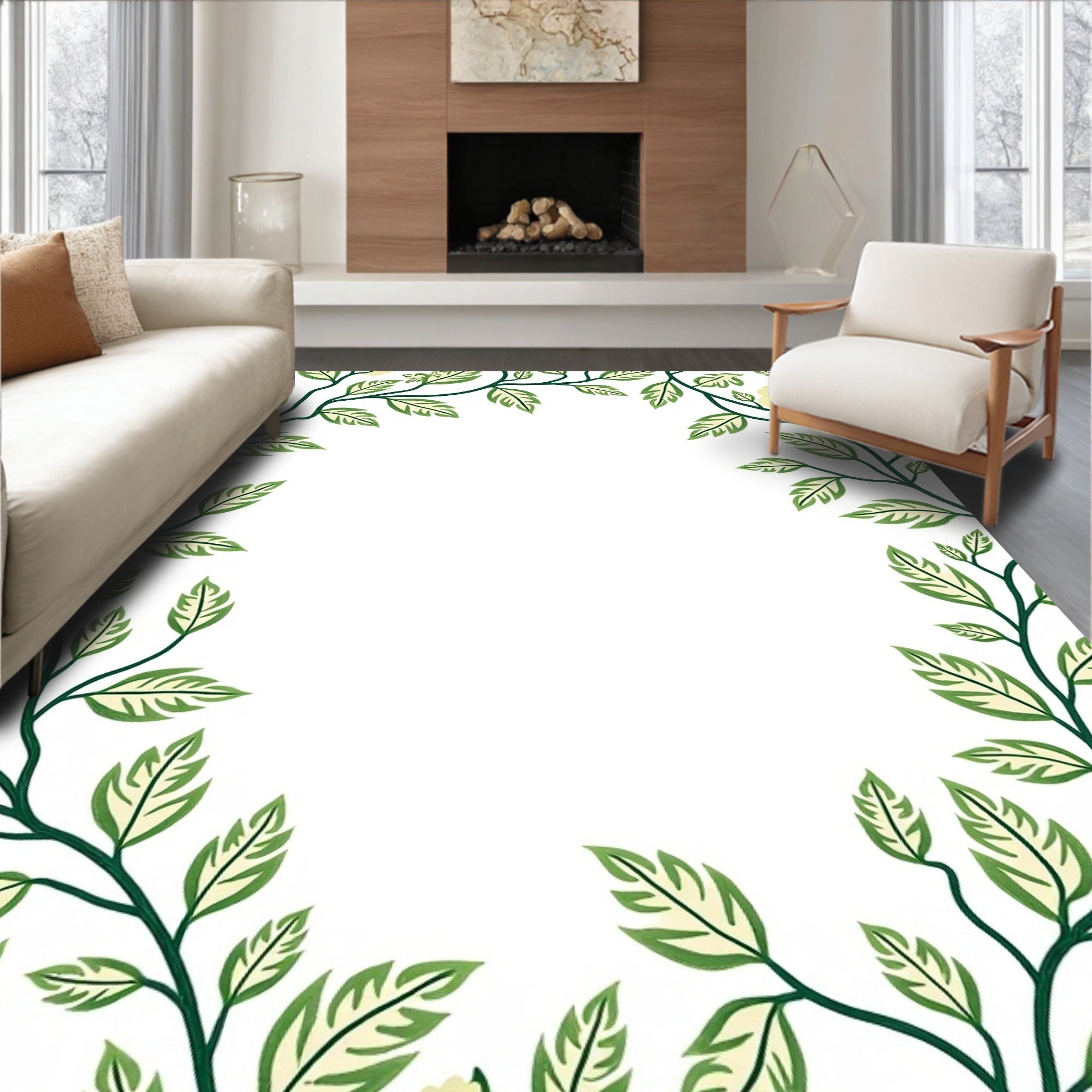 Green Leafy Vine Botanical Design Rug