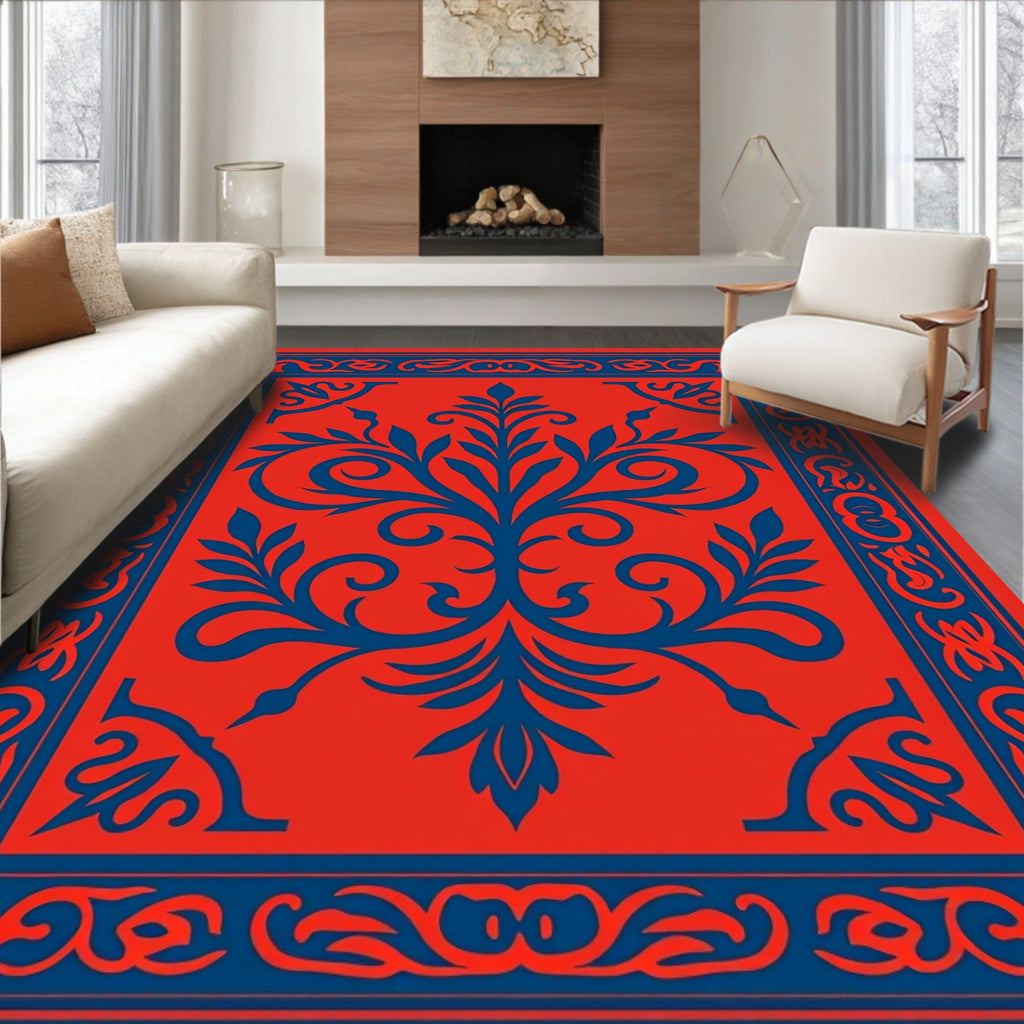 Vibrant Floral Scrollwork Carpet Design Rug