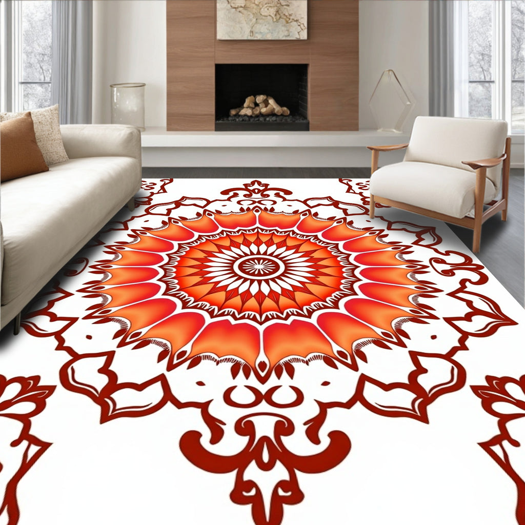 Vibrant Orange Mandala Inspired Pattern Rug