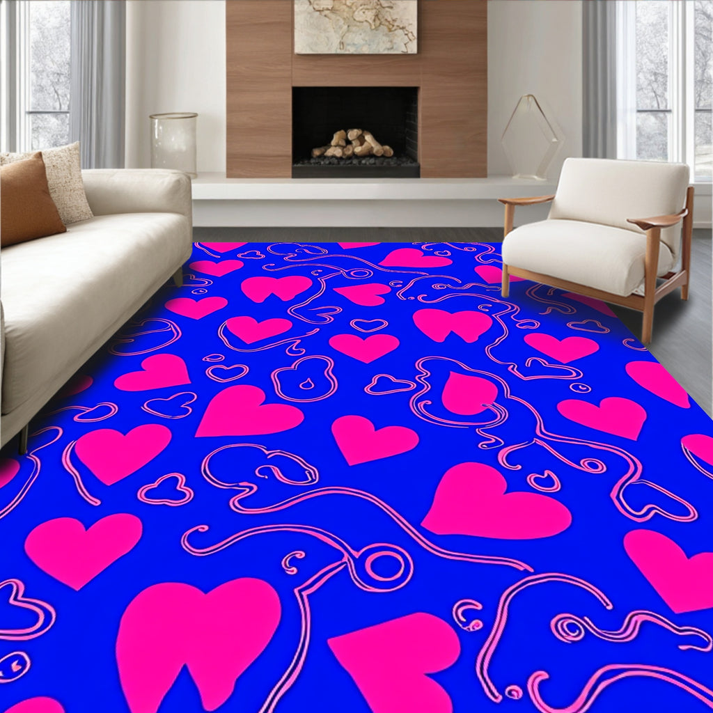 Bold Pink Heart Abstract Design Rug