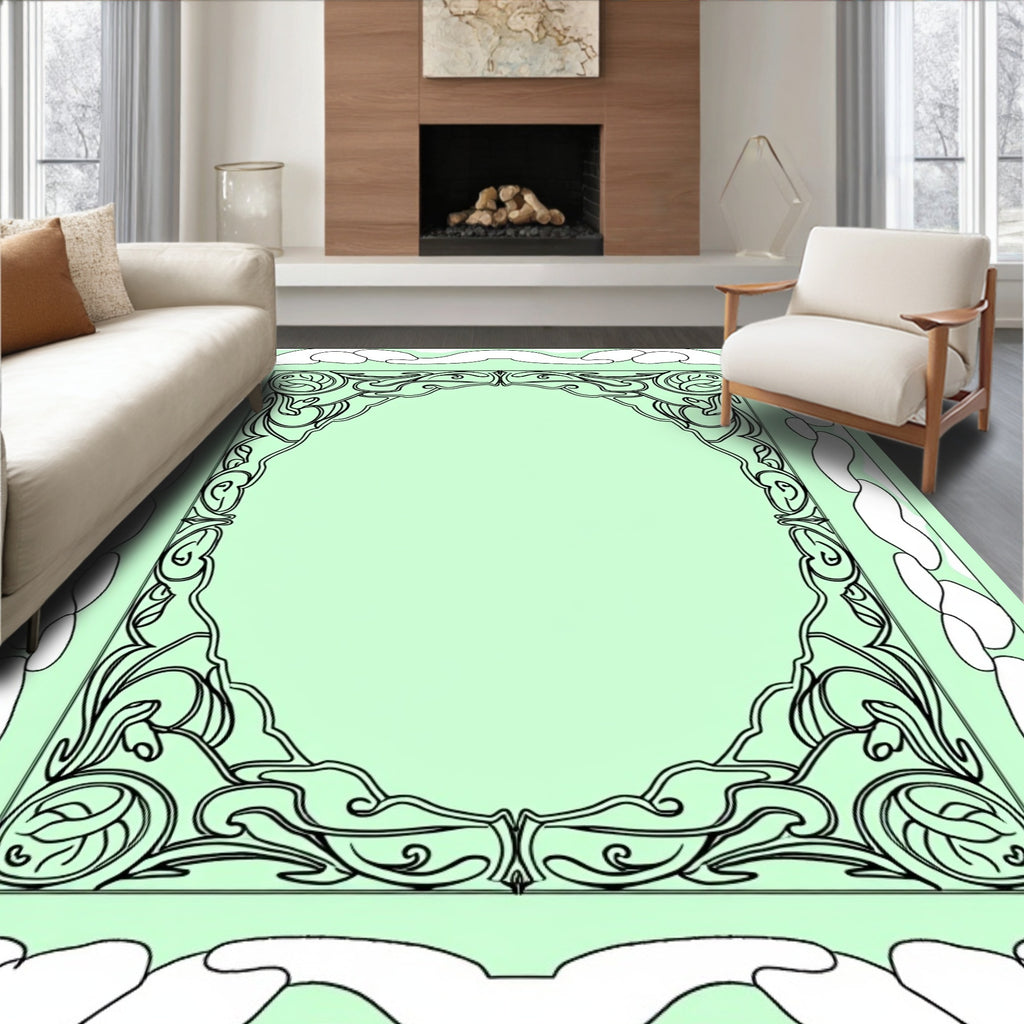 Art Nouveau Scrollwork Botanical Frame Rug