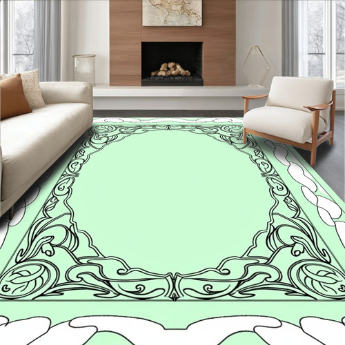 Art Nouveau Scrollwork Botanical Frame Rug