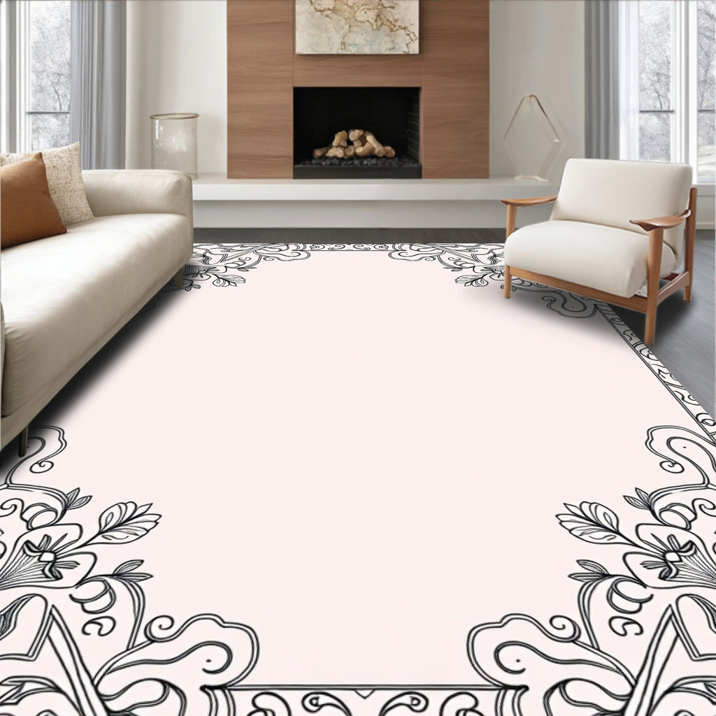 Elegant Floral Scrollwork Corner Design Rug