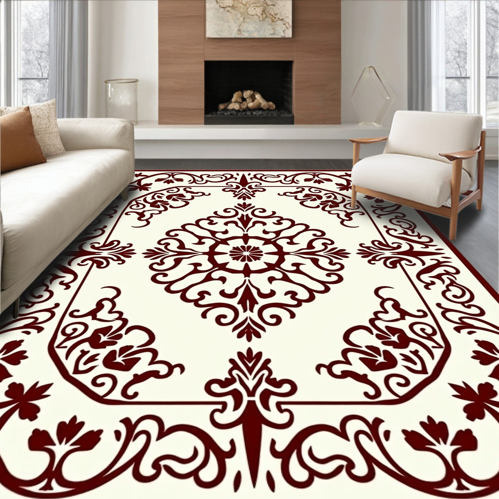 Maroon Floral Inlay Pattern Rug