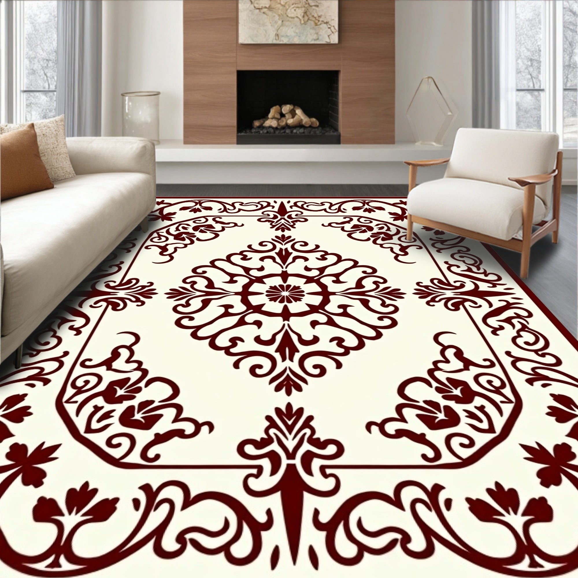 Maroon Floral Inlay Pattern Rug