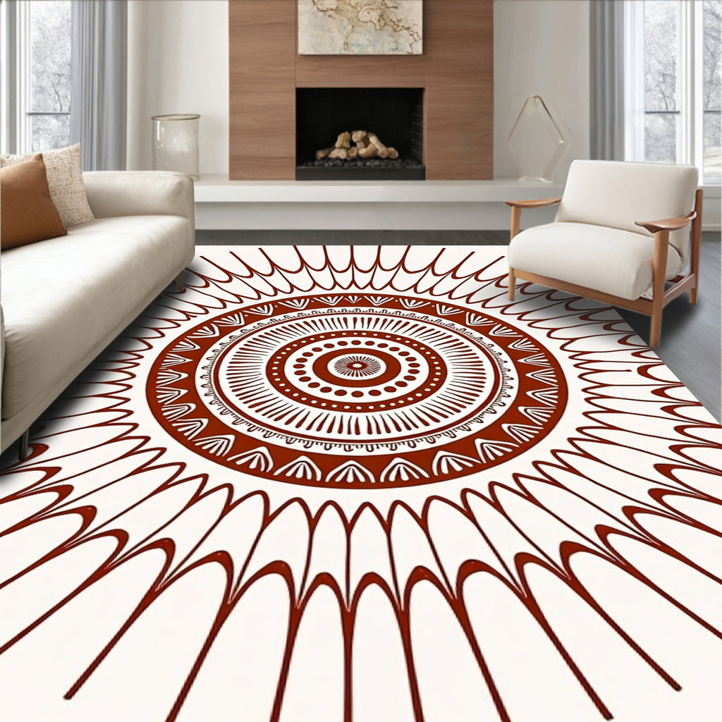 Round Ethnic Sunburst Pattern Rug