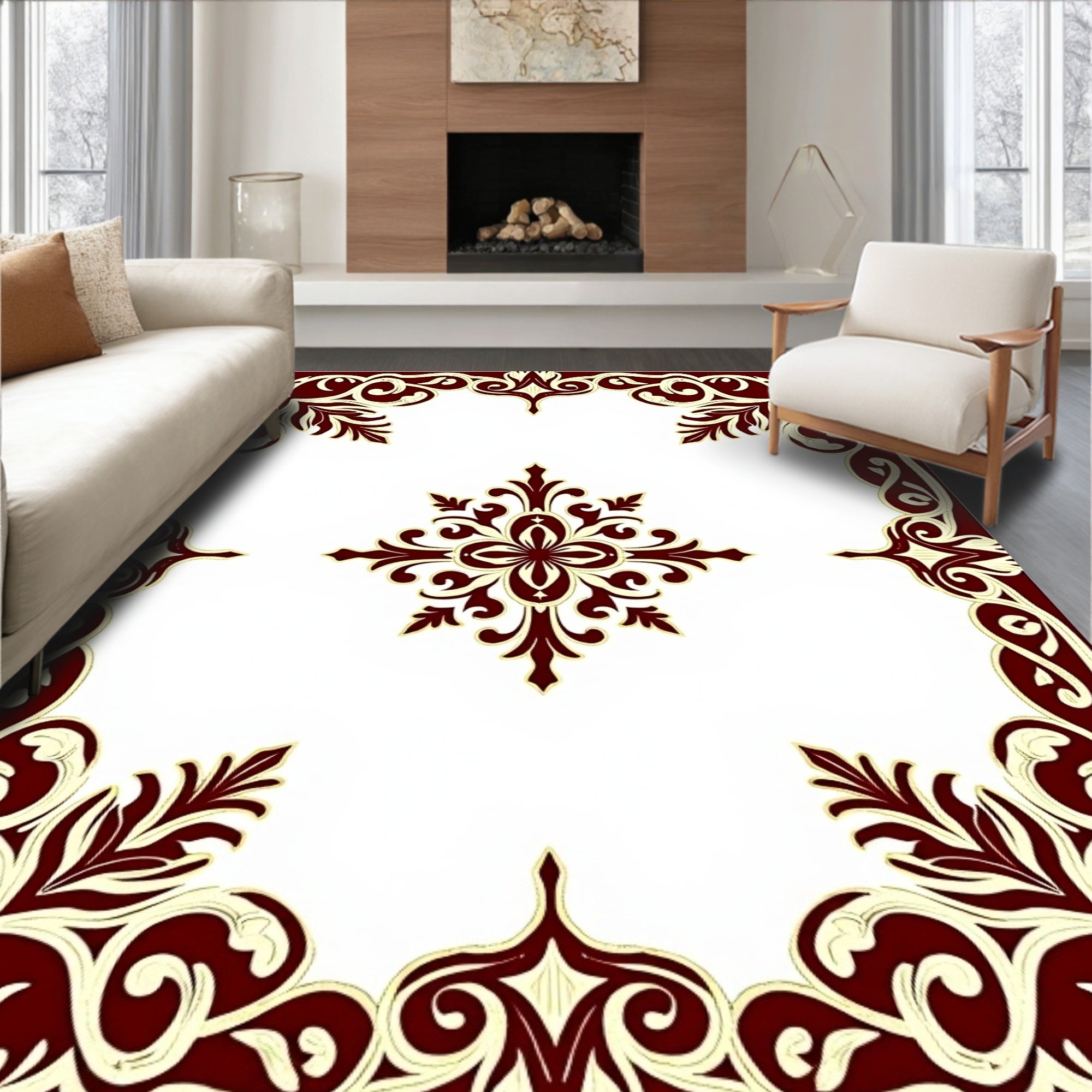 Ornate Damask Floral Pattern Rug