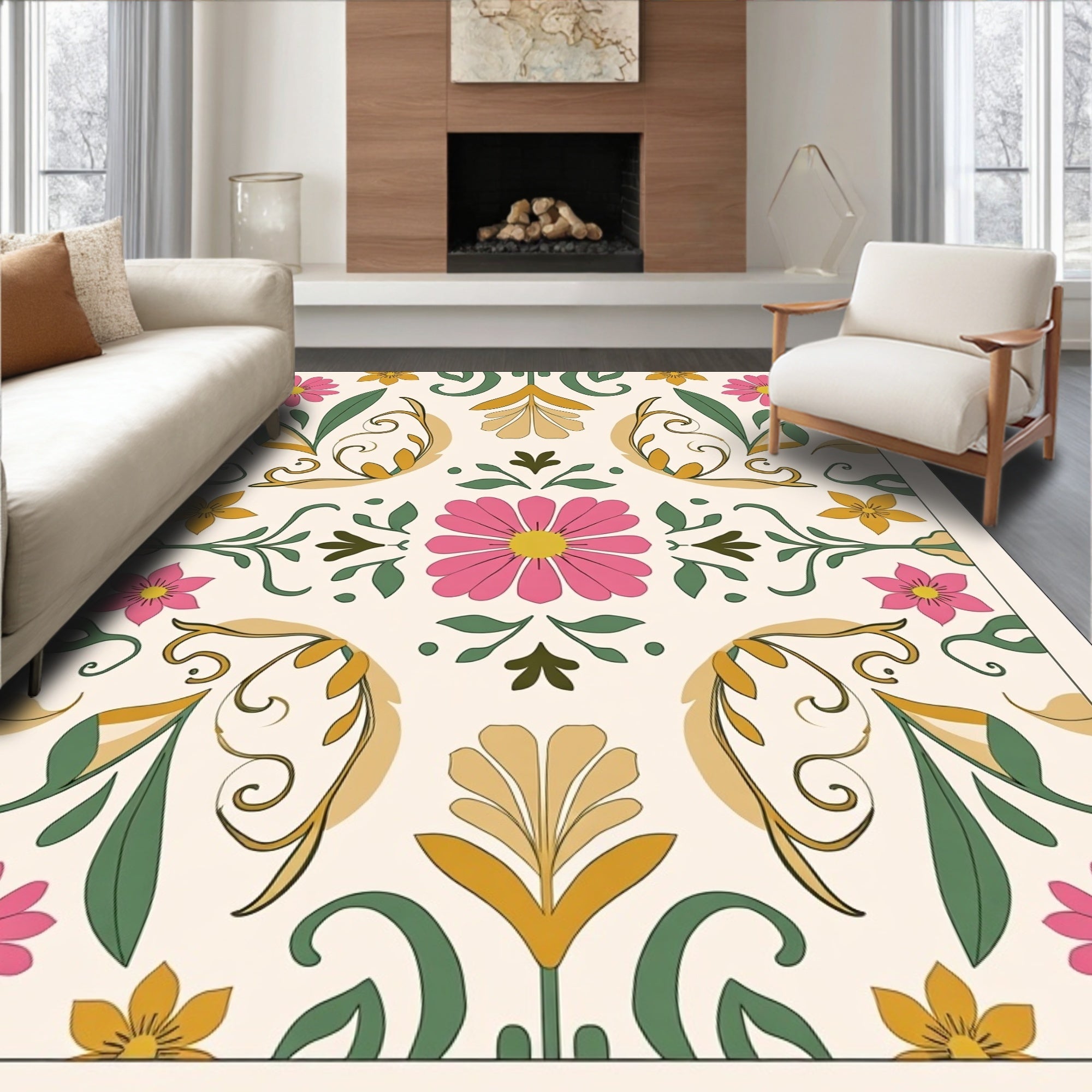 Bold Floral Patterned Vintage Rug