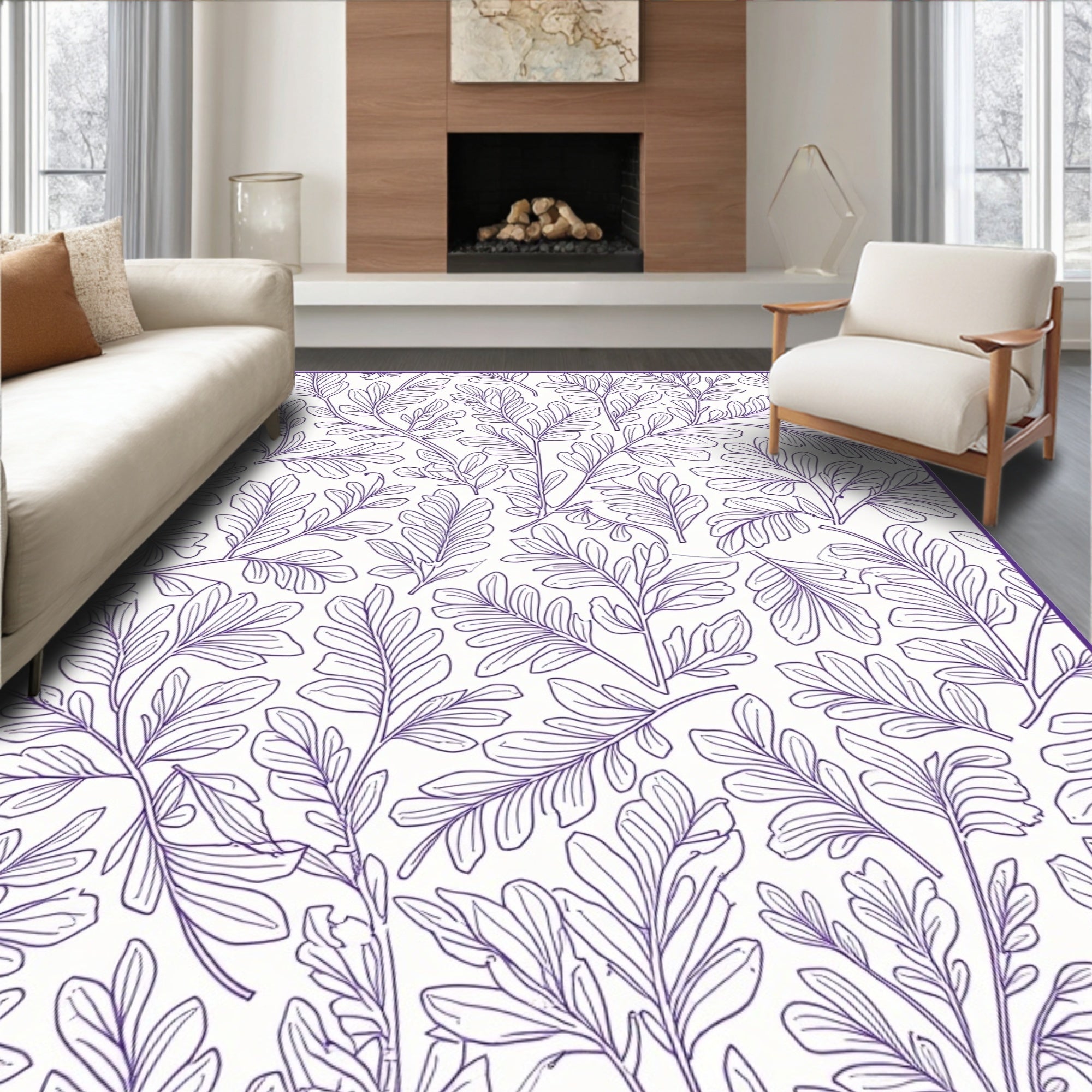 Elegant Purple Botanical Vine Pattern Rug