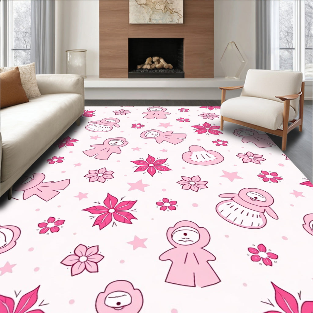 Pink Cartoon Characters Floral Star Rug