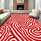 Vibrant Red Wavy Lines Rug