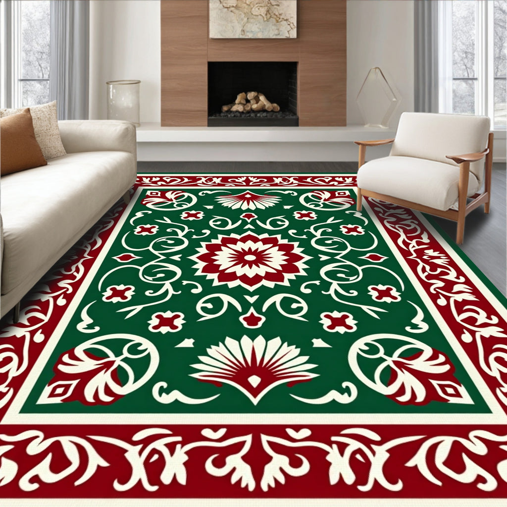 Intricate Floral Border And Centerpiece Design Rug