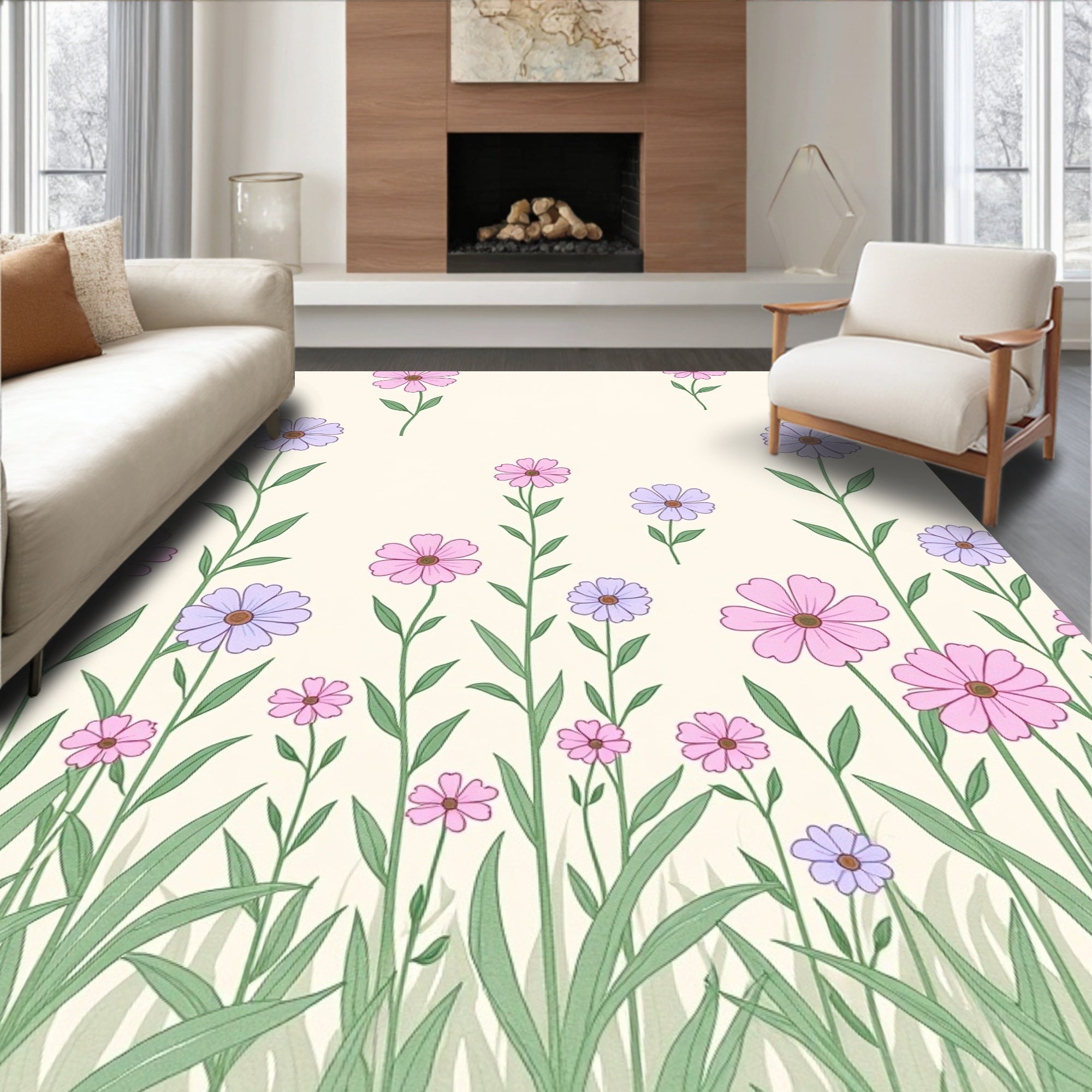 Pastel Floral Garden Pattern Rug