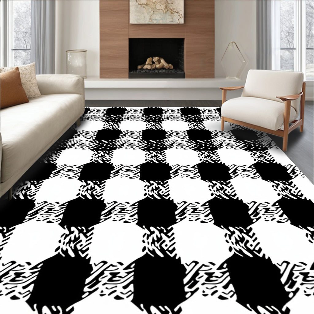 Black White Checkered Textured Pattern Rug