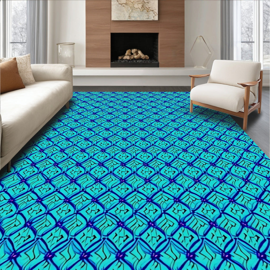 Oceanic Blue Interlocking Pattern Rug