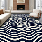 Navy Cream Wavy Stripe Pattern Rug