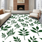 Dark Green Leaf Patterned Design Rug