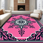 Ornate Pink Black Floral Mandala Rug